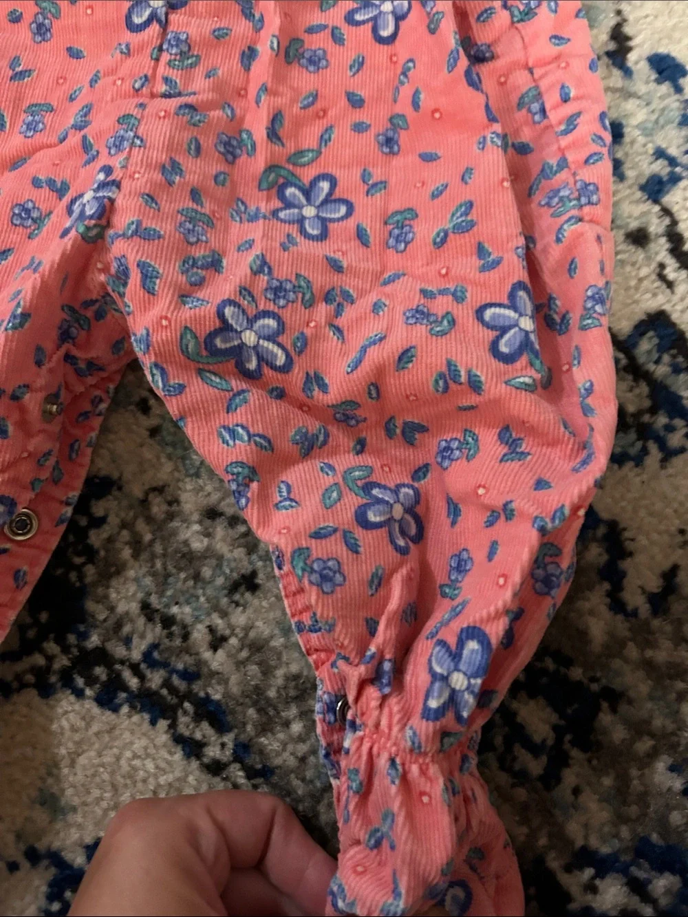 Vintage OshKosh B'gosh Pink Floral Corduroy Overalls & Ruffle Top Set 6-9 Months